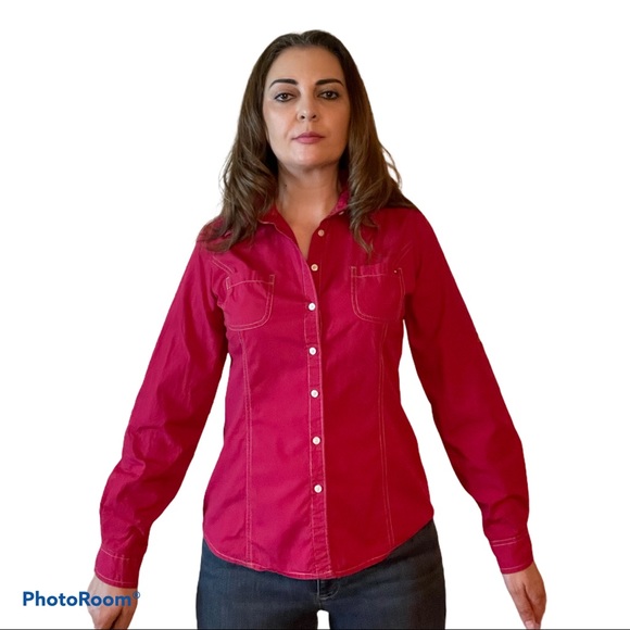 Tommy Hilfiger Cherry Red Roll-Tab Button-Up Shirt - Picture 3 of 10